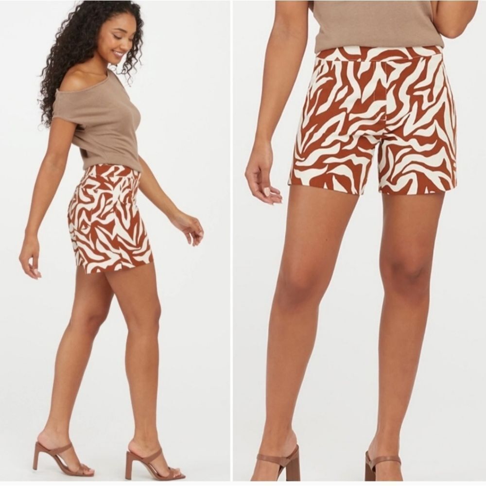 SPANX “ON THE GO” ZEBRA PRINT SHORTS Size‎ XL Brown & Cream